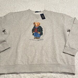 New With Tags Ralph Lauren Heather Gray Polo Bear Crewneck Sweatshirt
